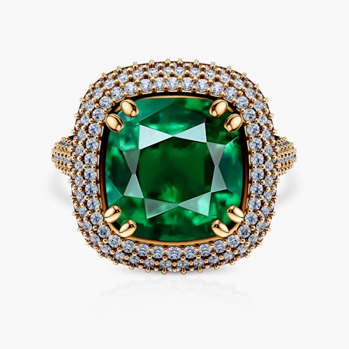 Pierścionek Savicki: złoty, szmaragd, diamenty